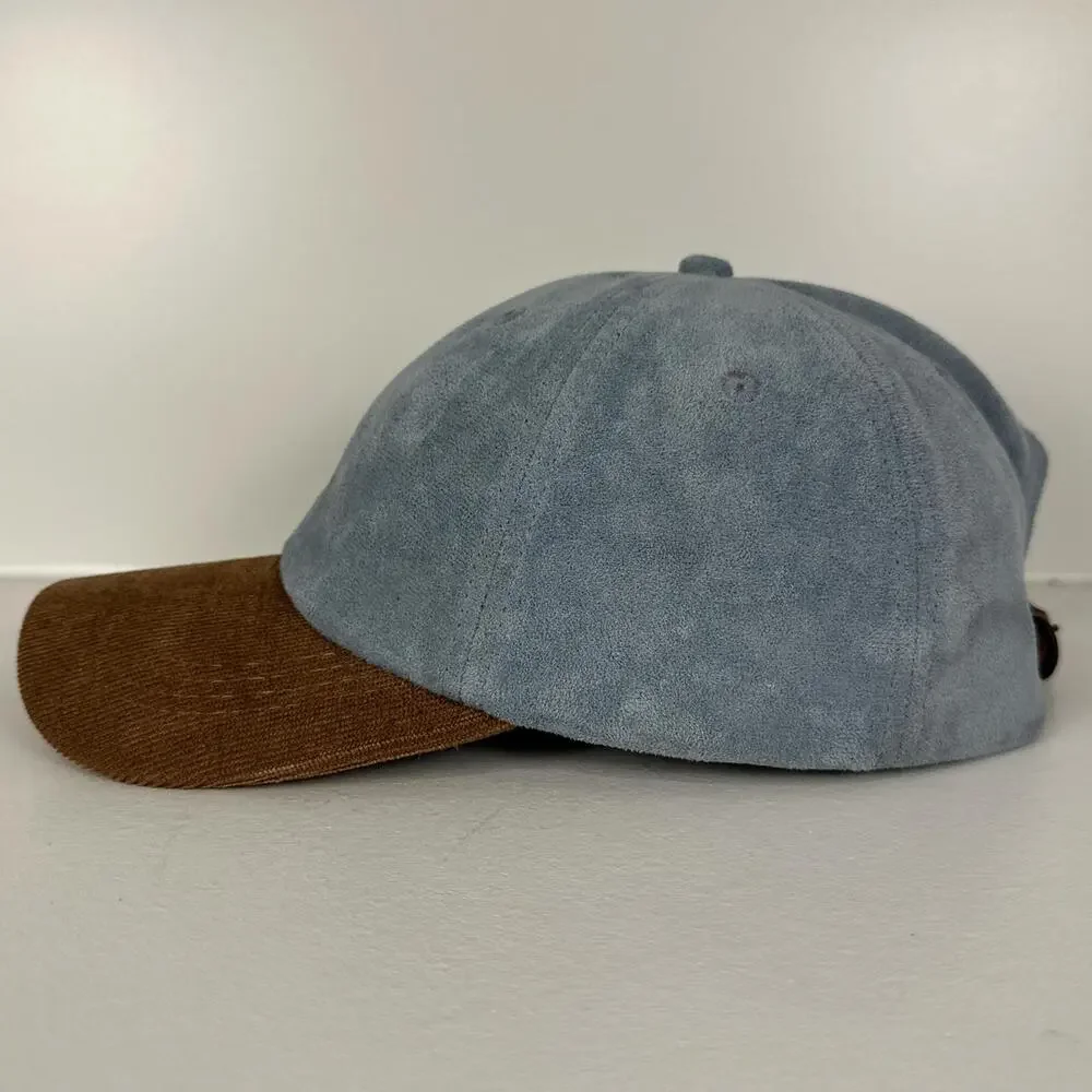 Qilo Pineapple logo suede 5 Panel Adjustable Strapback Hat Blue Brown Dad Cap